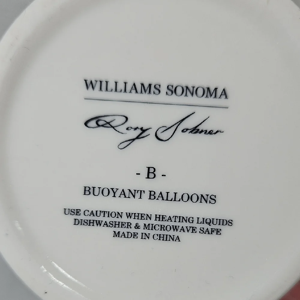 Williams Sonoma White Clockpunk Ceramic Mug with Black Buoyant Balloons